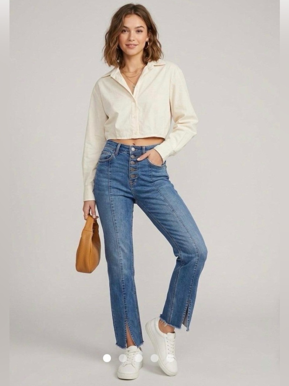 Free People High-Rise Cropped Blue Jeans with Front Slits